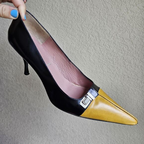 PRADA Shoes - PRADA Kitten Heel Pumps Size 39.5 (US 9) POINT TOE colorblock Buckle